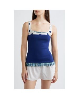 Damson Madder Idelle Ruffle Layered Organic Cotton Tank - Blue