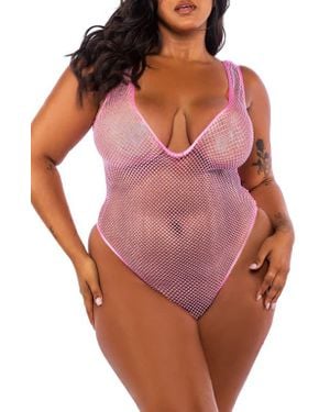 ROMA CONFIDENTIAL Think Crystal Fishnet Thong Teddy - Pink