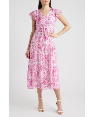 Halogen® Print Ruffle Sleeve Maxi Dress - Pink
