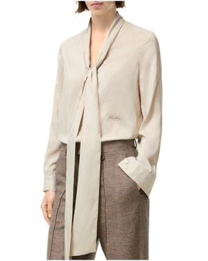 Burberry Striped Silk Scarf Blouse - Natural