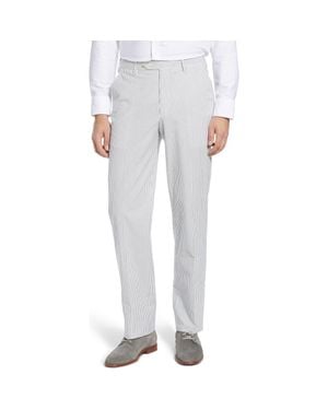 Berle Flat Front Stripe Cotton Seersucker Pants - White