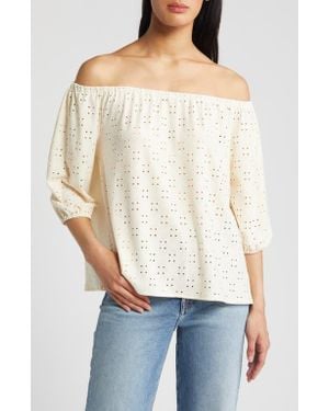 Loveappella Eyelet Off The Shoulder Top - White
