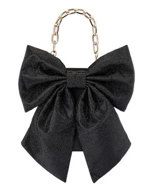 OLGA BERG Drew Crystal Bow Top Handle Bag - Black