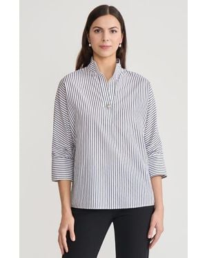 Ming Wang Pinstripe Dolman Sleeve Cotton Blouse - Gray