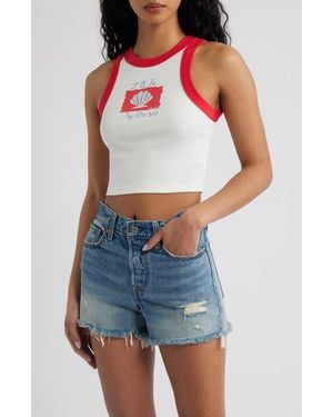 Kulani Kinis Printed Graphic Crop Tank - Blue