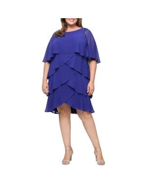Sl Fashions Cape Overlay Beaded Cocktail Dress - Blue