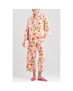 Natori Solene Cotton Sateen Crop Pajamas - White