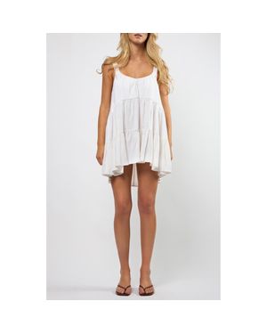 Viens Avec Moi Linen Blend Babydoll Mini Sundress - White