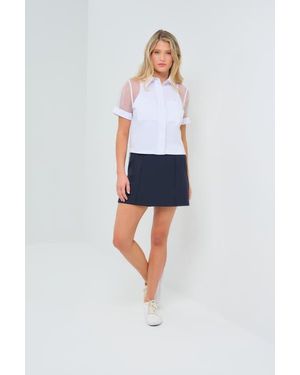 Anatomie Jade Stretch Poplin & Organza Collared Button Down - White