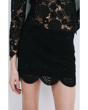 Mango Cotton Blend Crochet Miniskirt - Black