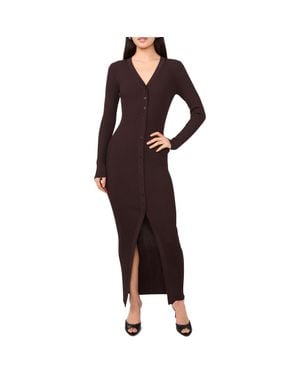 1.STATE Long Sleeve Rib Cardigan Dress - Brown