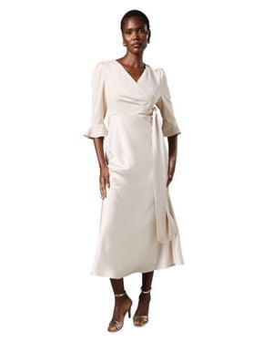 Coast Ruffle Sleeve Satin Wrap Dress - White