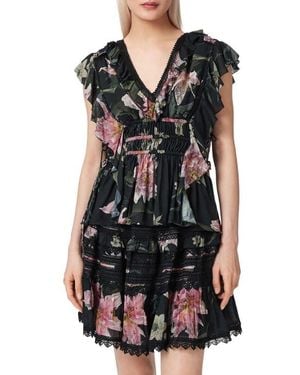 AllSaints Canto Floral Side Tie Tiered Ruffle Trim Top - Black