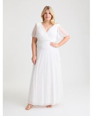 Scarlett & Jo Isabelle Spot Angel Sleeve Maxi Dress - White