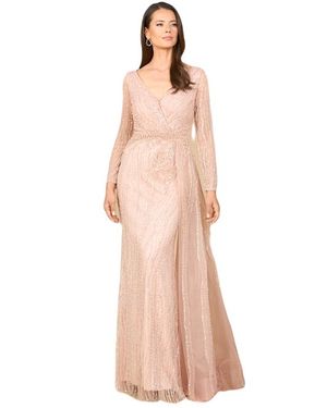 LARA New York Long Sleeve V-Neck Gown With Drape - Pink