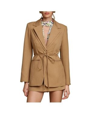 Avec Les Filles Tie Waist Cutaway Blazer - Natural