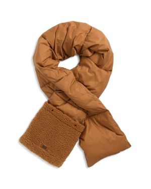 UGG Uggfluff Packable Quilted Faux Shearling Trim Scarf - Brown