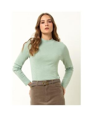Single Stitch Long Sleeve Knit Top - Green