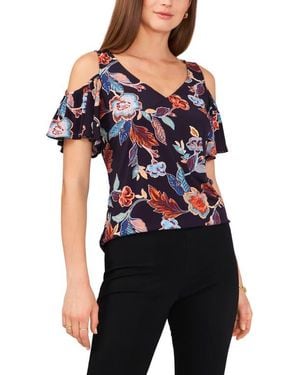 Chaus Ruffle Cold Shoulder Top - Black
