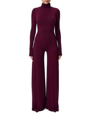 Naked Wardrobe Sculpt Turtleneck Wide Leg Jumpsuit - Purple