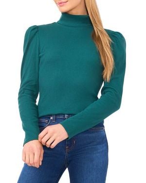 Cece Gathered Sleeve Turtleneck Top - Green