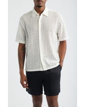 Open Edit Boxy Lace Short Sleeve Button-Up Shirt - White