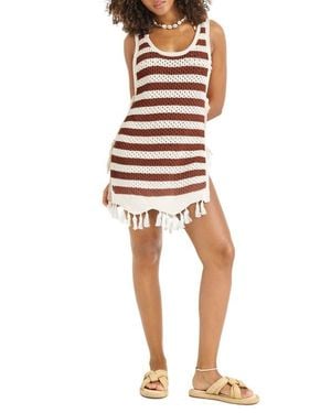 Vitamin A Marea Stripe Cotton Pointelle Cover-Up Dress - White