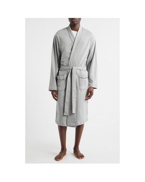 BOSS Shawl Collar Knit Cotton Robe - Gray