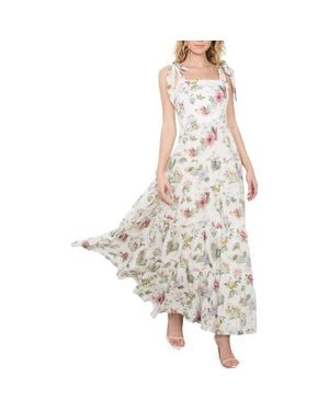 Alice + Olivia Monnie Print Tie Strap Ruffle Hem Maxi Dress - White