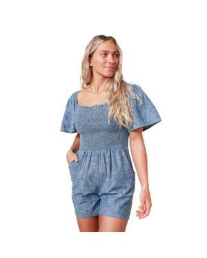 Hope & Henry Organic Smocked Romper - Blue