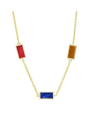 Jan Leslie Gemstone Three Station Rectangle Dash Necklace - Metallic