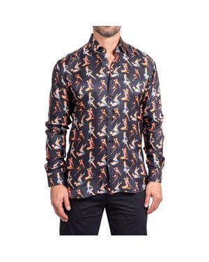Maceoo Fibonacci Ascension 0221 Pin-Up Print Contemporary Fit Button-Up Shirt - Black