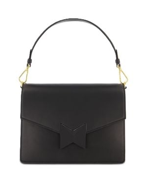 Mac Duggal Classic Leather Medium Size Shoulder Bag - Black