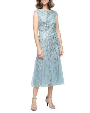 Alex Evenings Stretch Taffeta Faux Wrap Midi Cocktail Dress in Blue | Lyst