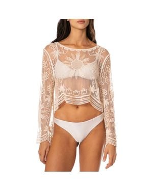 Maaji Sunroot Suneny Sheer Embroidered Cover-Up Top - Brown
