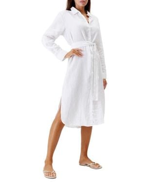 Melissa Odabash Dania Long Sleeve Linen Cover-Up Shirtdress - White