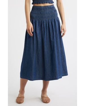 Madewell Smocked Waist Denim Midi Skirt - Blue
