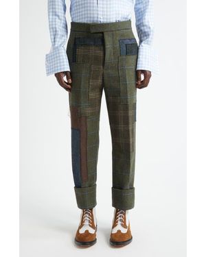 Thom Browne Fit Patchwork Wool Backstrap Pants - Green