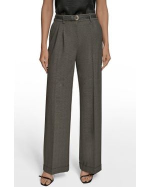 Donna Karan Belted Plaid Wide Leg Pants - Black