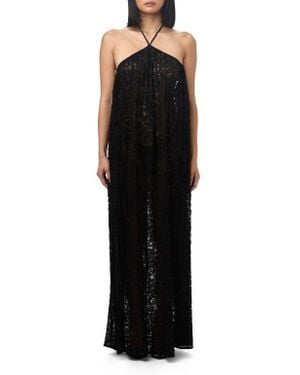 Naked Wardrobe Lace Halter Neck Maxi Dress - Black