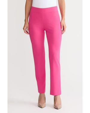 Ming Wang Stretch Deco Crepe Straight-Leg Pants - Pink