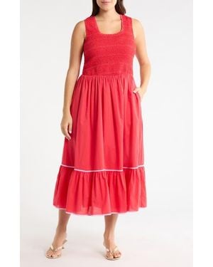Sugarlips Jessy Smocked Sleeveless Midi Dress - Red