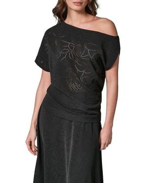 Donna Karan Laser Cut One-Shoulder Top - Black
