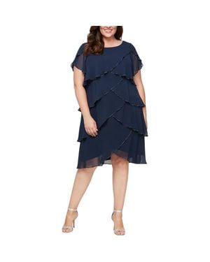 Sl Fashions Bugle Beaded Tiered Cocktail Dress - Blue