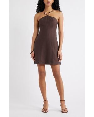 Open Edit Halter Neck Linen Blend Minidress - Red
