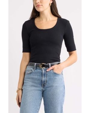 Caslon Scoop Neck Ribbed T-Shirt - Black