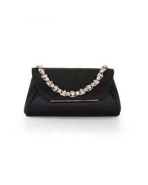 Badgley Mischka Seraphina Satin Clutch With Crystal Necklace Handslip - Black