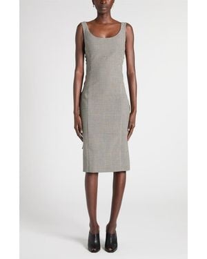 McQueen Check Corset Lace-Up Wool Sheath Dress - Gray