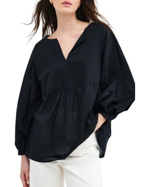 MARCELLA Kissena Cotton Popover Top - Black