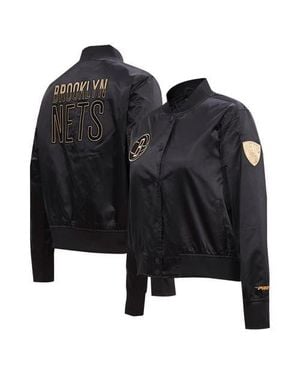 Pro Standard Brooklyn Nets Glam Satin Full-Snap Varsity Jacket - Black